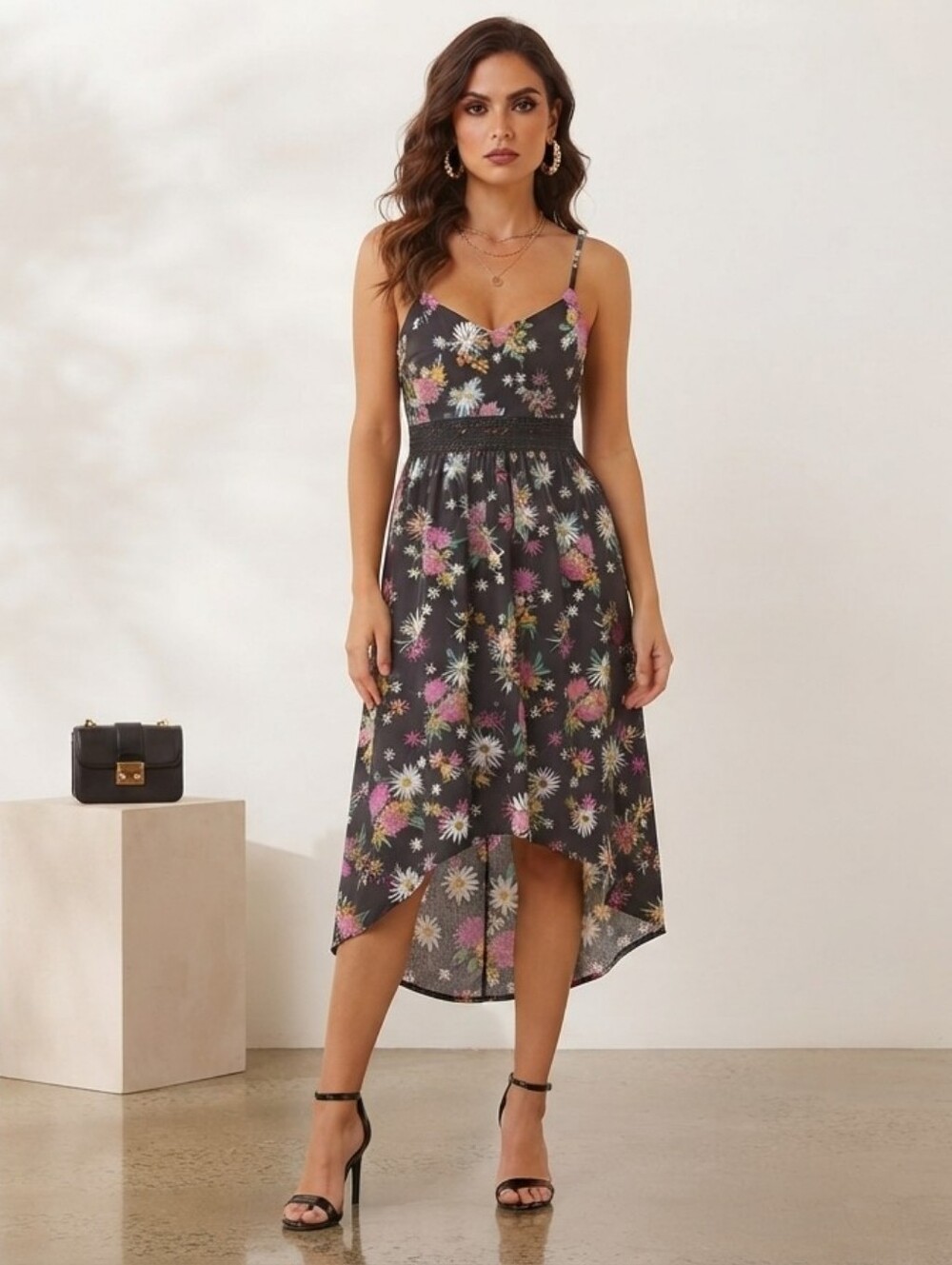 Derek Heart Floral High-Low Dress Women's XL NWOT Built-In Bra Adjustable Strap